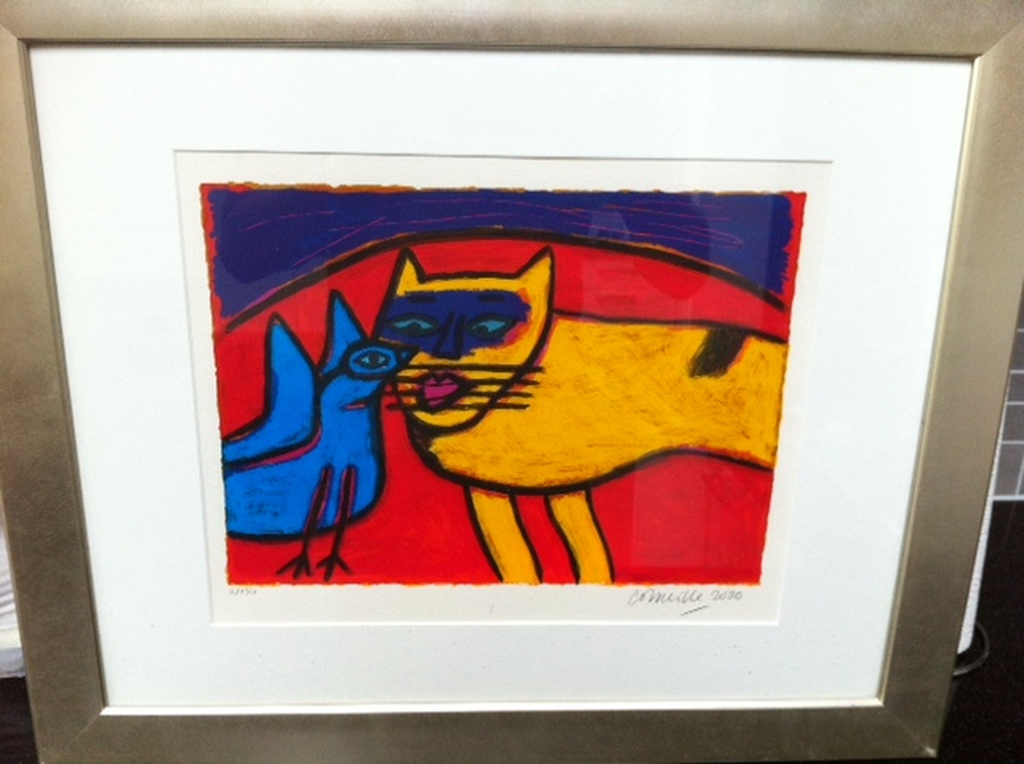 Corneille zeefdruk 'Chat et Oiseau' verkocht voor € 175!
