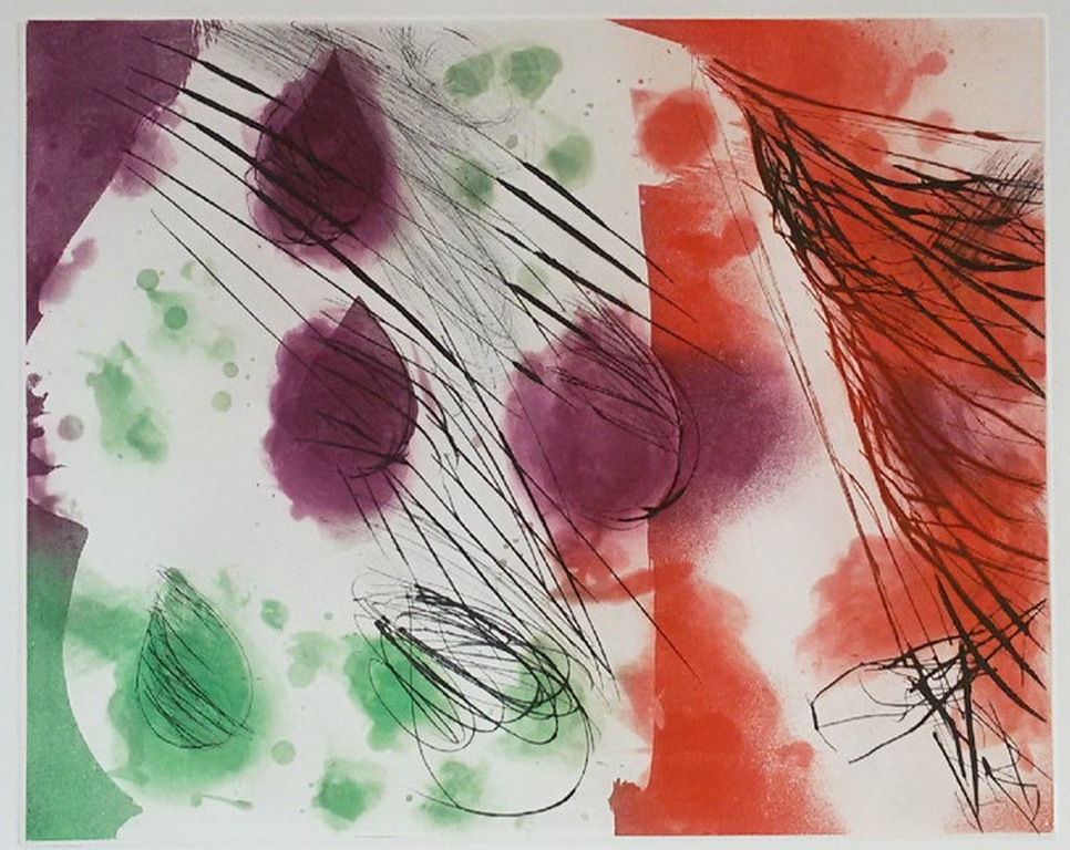 Ger Lataster, droge naald ets met aquatint, abstracte compositie verkocht voor € 165!