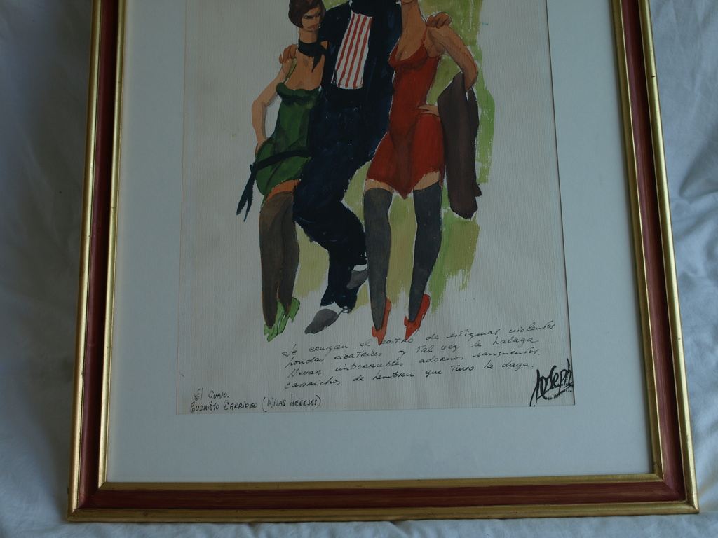 Argentijnse kunstenaar : Gouache , Tango 2 - gesigneerd & ingelijst -74 x 56 cm kopen? Bied vanaf 1!