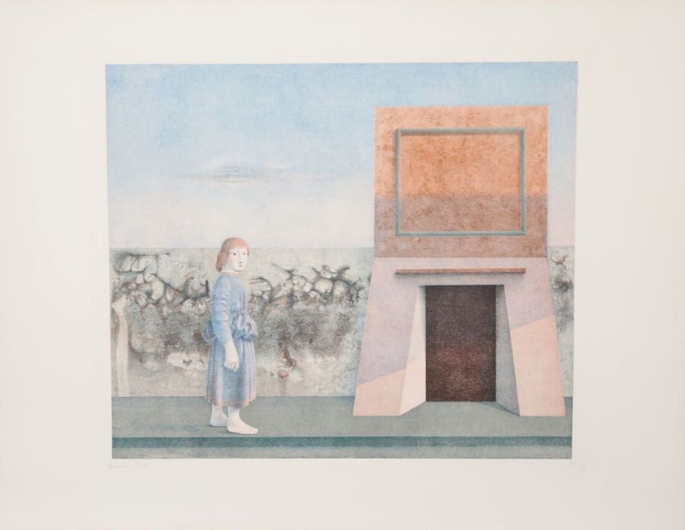 Rodolfo Meli: Litho, Boy in renaissance costume walking towards an entrance kopen? Bied vanaf 1!