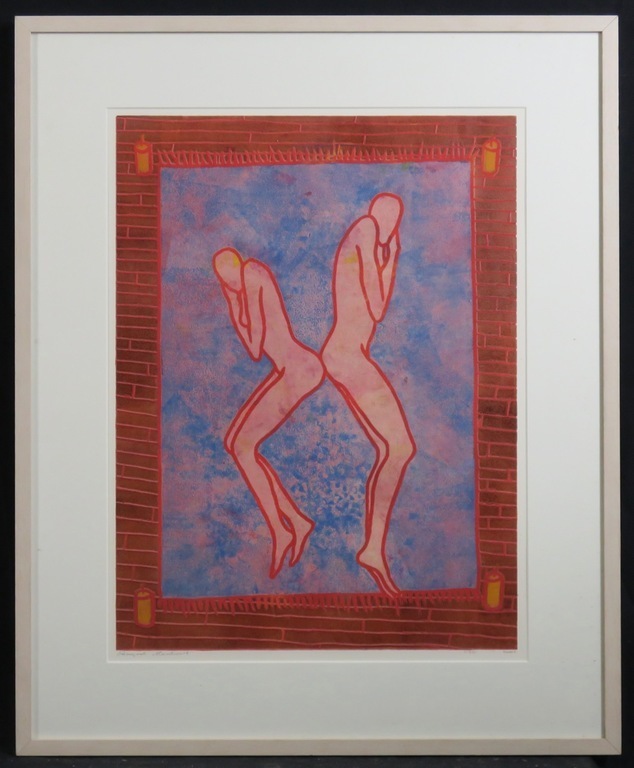 Raquel Maulwurf: Lino, Twee figuren - Ingelijst verkocht voor € 51!