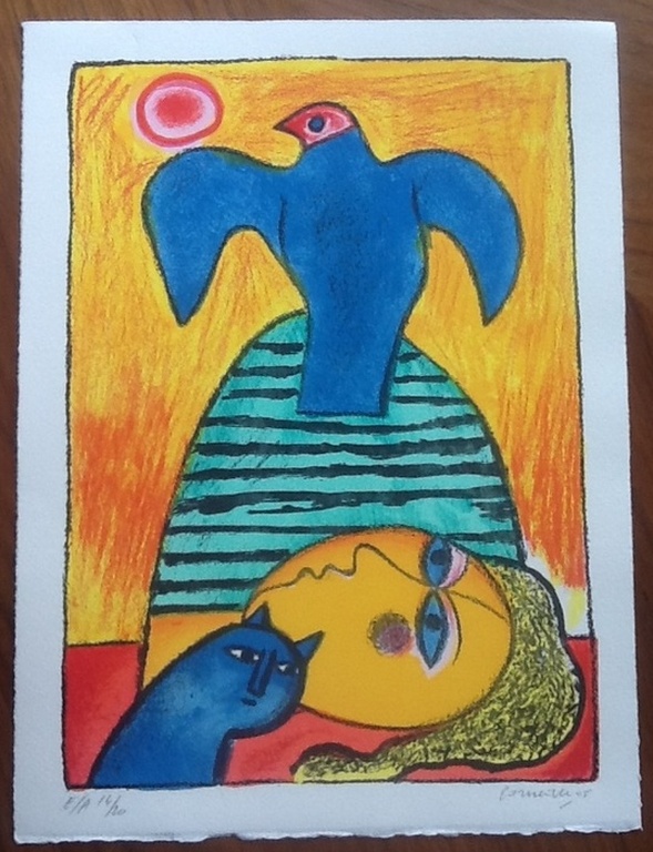Corneille - Jeune fille au chat bleu - gesigneerde lithografie - e.a. exemplaar  kopen? Bied vanaf 325!