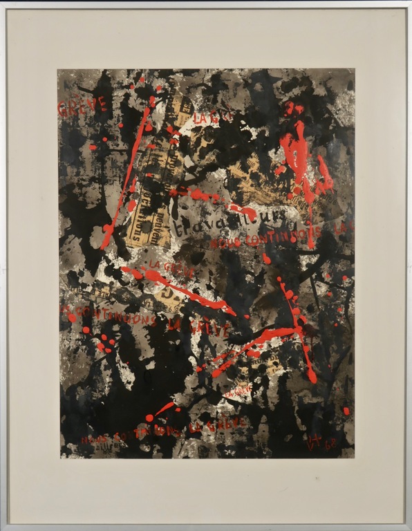 Jan van Holthe: Acryl en collage op papier, Mei 1968 I - Ingelijst kopen? Bied vanaf 1!