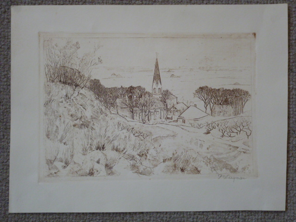 Piet Wiegman - ets - Sint Johannes de Doperkerk in Catrijp (Schoorl) kopen? Bied vanaf 50!