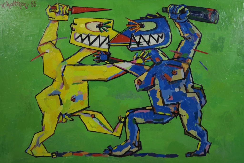 Jan van Holthe: Olieverf op doek, Twistend echtpaar - Ingelijst (Zeer groot) kopen? Bied vanaf 100!