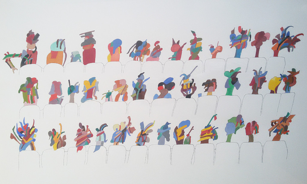 Henri Plaat - Theater, gemengde techniek op papier (mooi ingelijst) verkocht voor € 275!