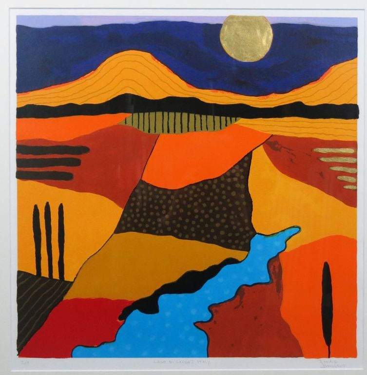 Ronald Boonacker: Zeefdruk, Lago di Garda I - Ingelijst verkocht voor € 95!