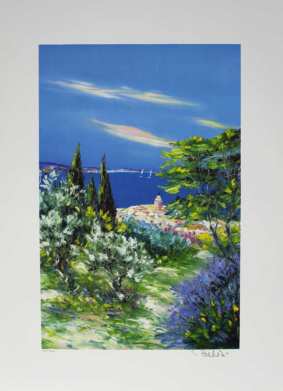 MARCEL BELVISI - SEGELBOOTE VOR FRANZÖSISCHER KÜSTE, grote litho, handgesigneerd kopen? Bied vanaf 1!