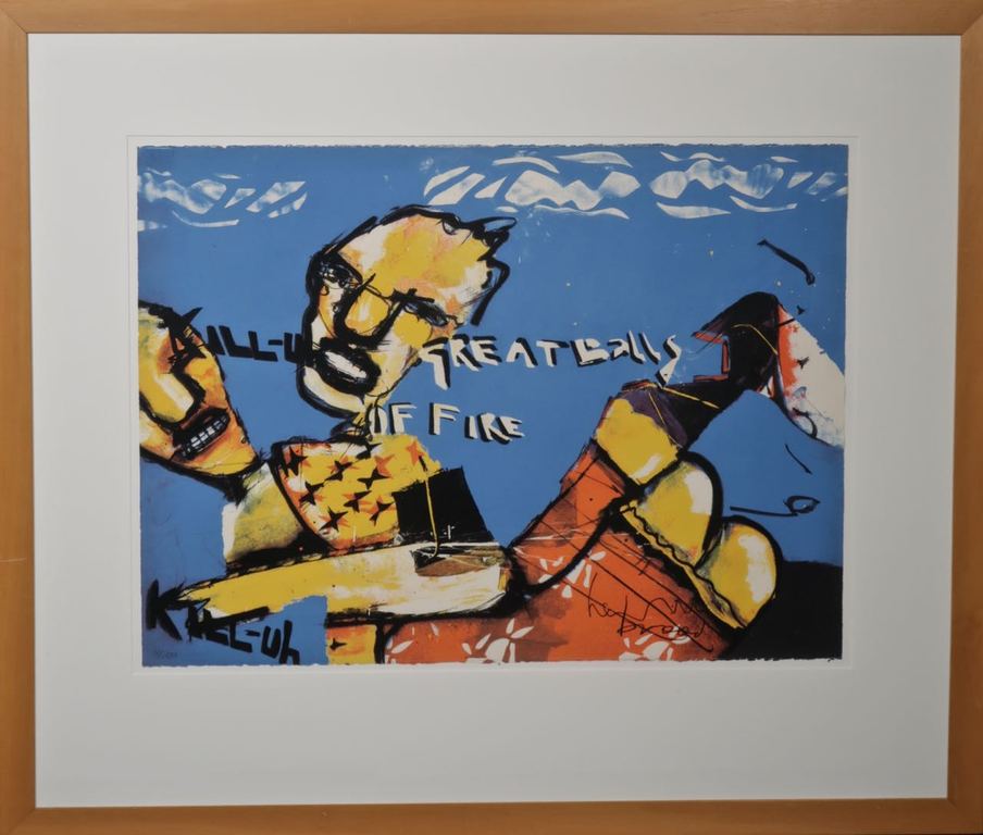 Herman Brood: Zeefdruk, Great balls of fire - Ingelijst (Groot) verkocht voor € 260!