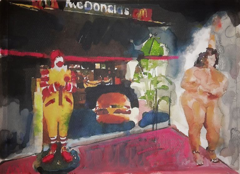 Peter Klashorst - gemengde techniek op aquarel papier - She lost control again kopen? Bied vanaf 75!