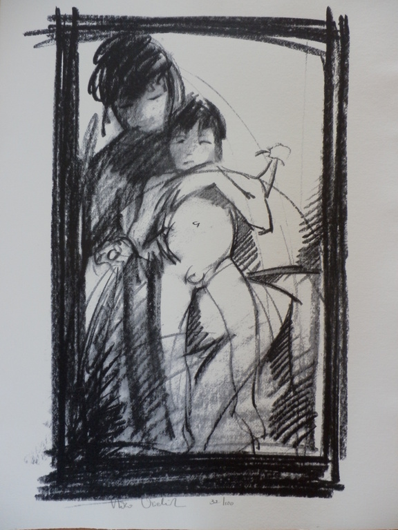 NICO VRIELINK Gr Zeefdruk MOEDER en KIND Handgesigneerd verkocht voor € 175!