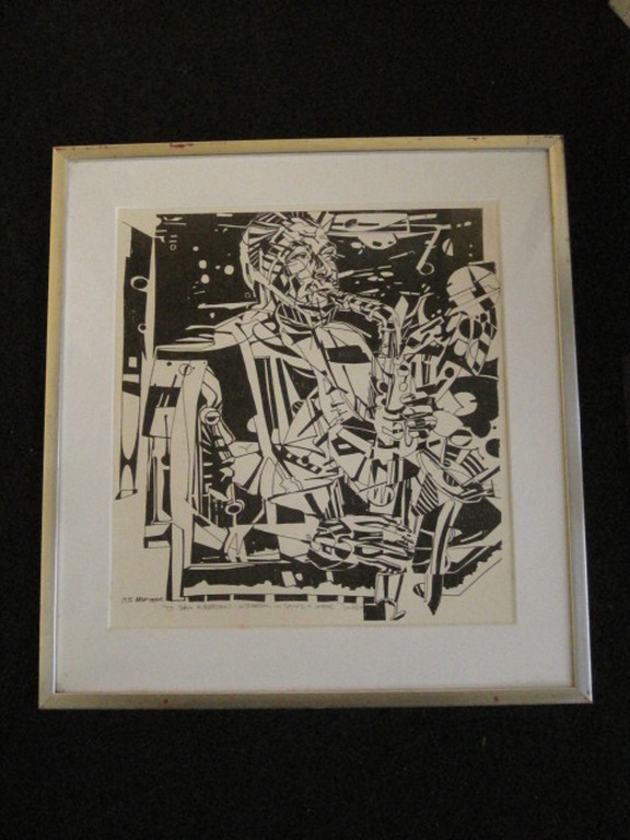 Nelson Stevens (1938-) Litho "Charlie Bird Parker" attributed to Sam Middleton verkocht voor € 50!