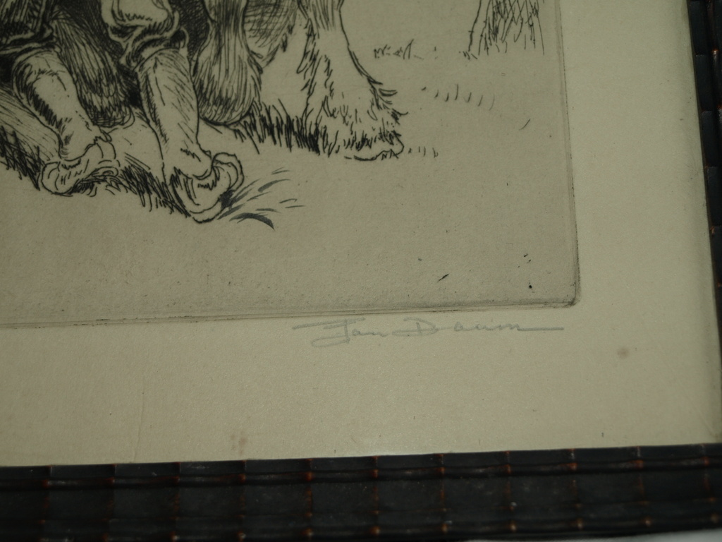 JAN DAUM (1892-?) – Ets – Boer met paard – Gesigneerd & ingelijst – 1922 kopen? Bied vanaf 75!