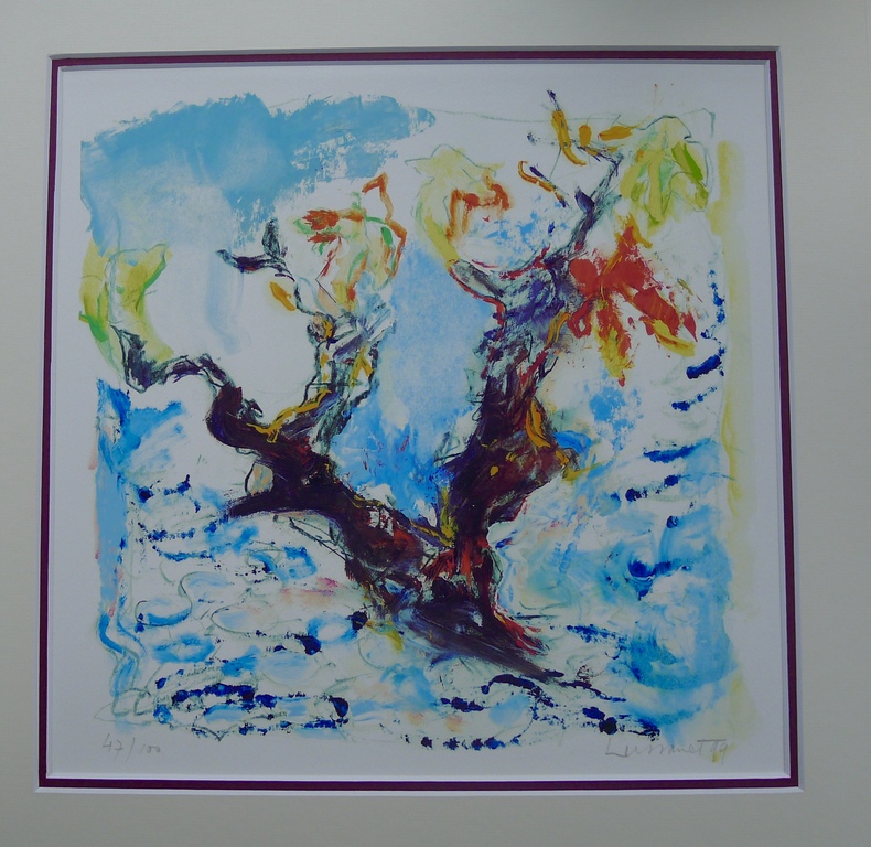 Paul de Lussanet, lithografie , 1999, met twee pass-partouts.Wijnrank verkocht voor € 45!