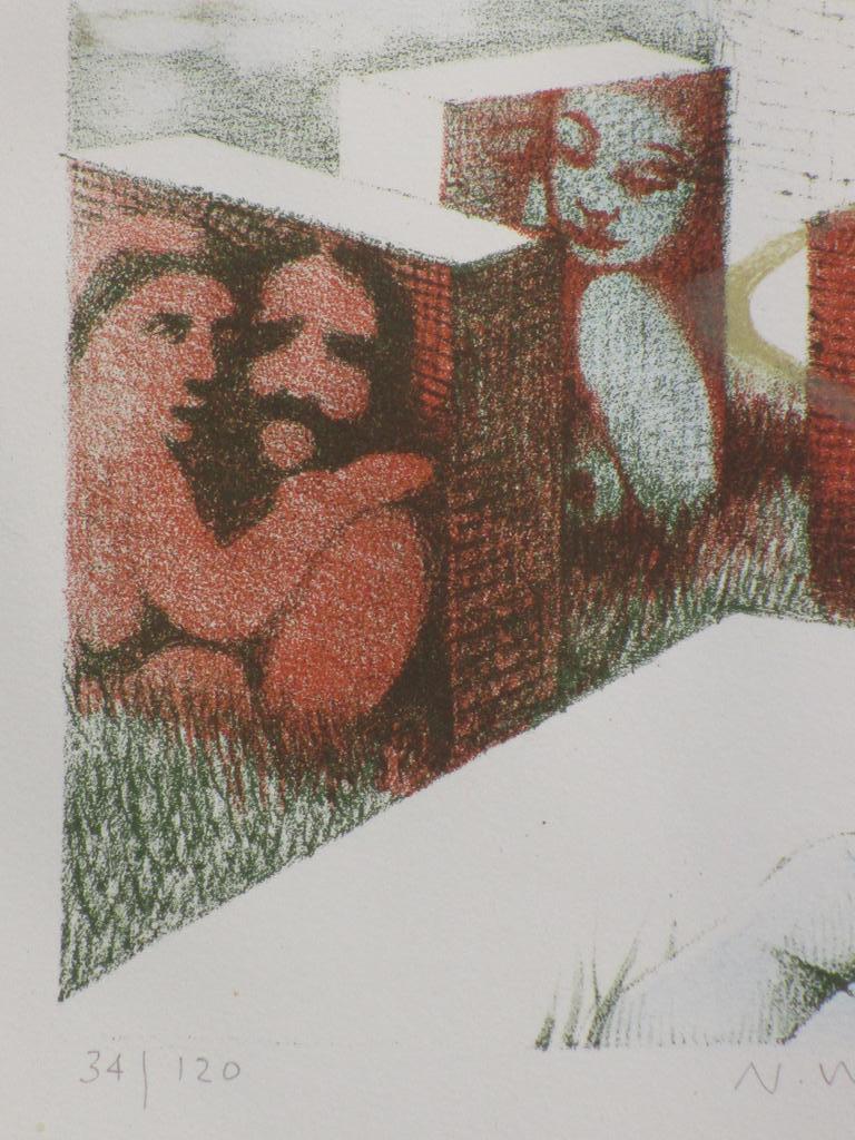 Nicolaas Wijnberg, Wulpse dame in landschap, Kleurenlitho kopen? Bied vanaf 1!
