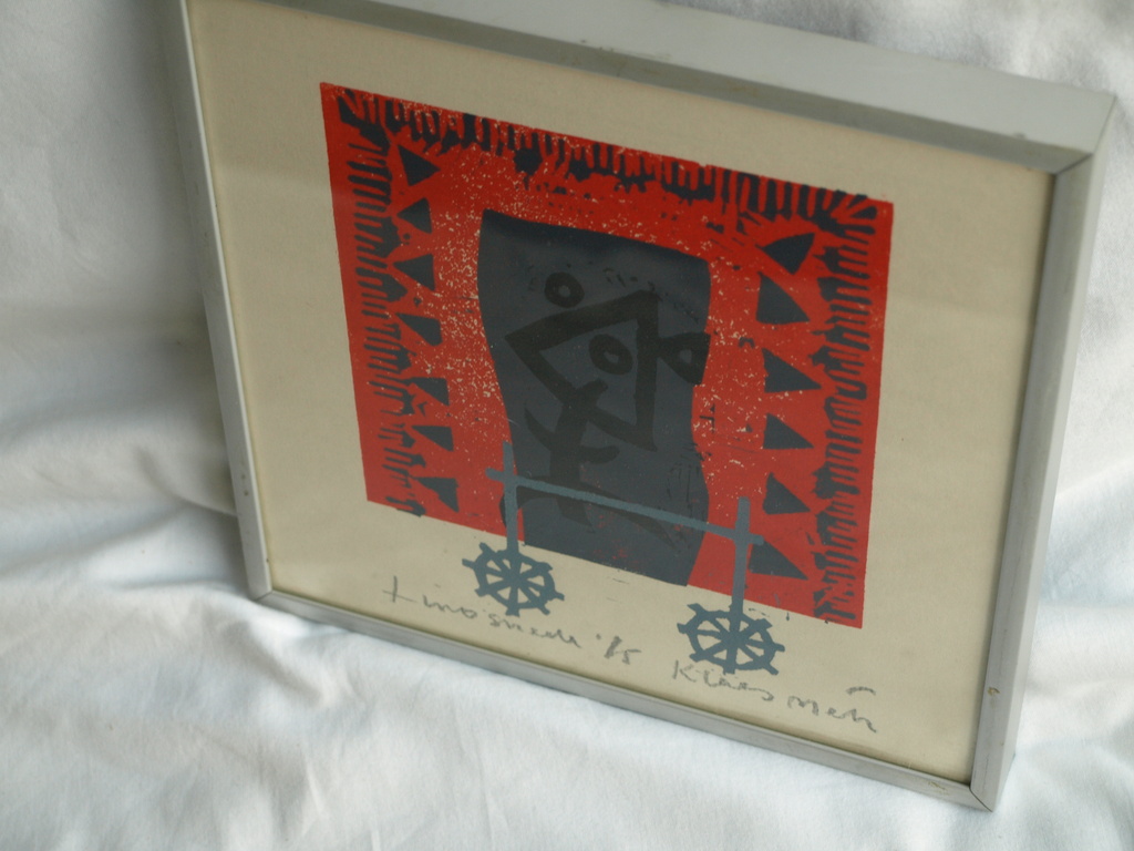 Onbekend : Linosnede , Zonder titel – gesigneerd & ingelijst – 1965 kopen? Bied vanaf 1!