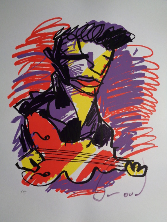 HERMAN BROOD, grote gelimiteerde en handgesigneerde zeefdruk 'Gitarist/Elvis' kopen? Bied vanaf 1!