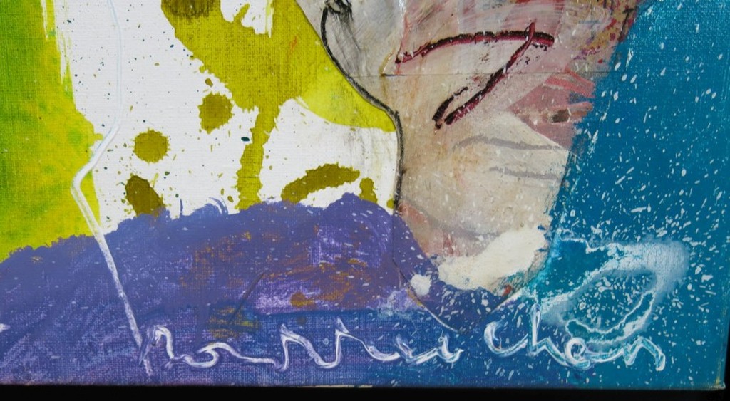 Dominique Chan: Acryl en collage op doek, Z.T. - Ingelijst (groot) kopen? Bied vanaf 250!