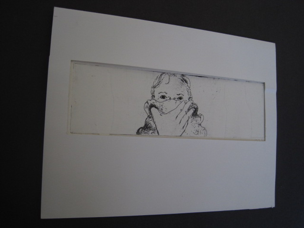 Bijzondere relief-ets van Pieter Kusters (1958-) "Zelfportret met flessen" ges.  kopen? Bied vanaf 1!
