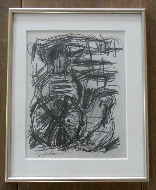 Jan Sierhuis, tekening: Jongen in rolstoel, 1960, handgesigneerd verkocht voor € 135!