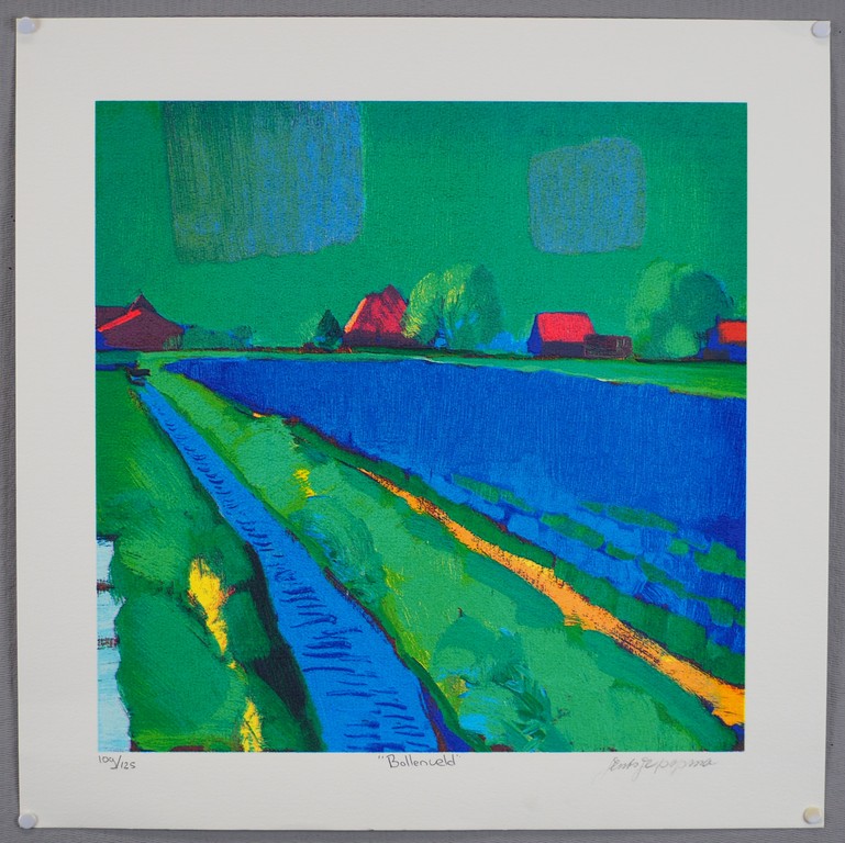 Jentsje Popma: Zeefdruk, Bollenveld. verkocht voor € 50!