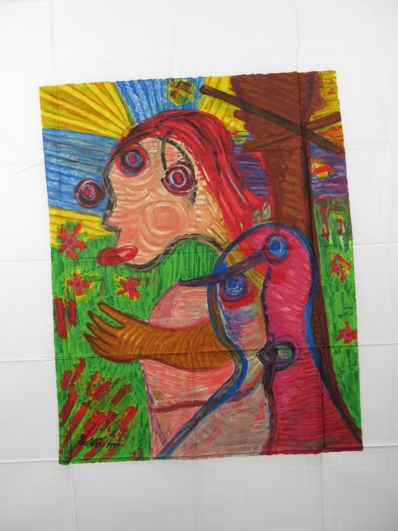 Lotti van der Gaag: Zeefdruk op zijde, Le jardin de la plante géante verkocht voor € 45!