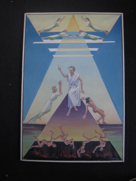 Indrukwekkend religieus olieverf "dag des oordeels" van Derk Maandag ca 1960 kopen? Bied vanaf 1!