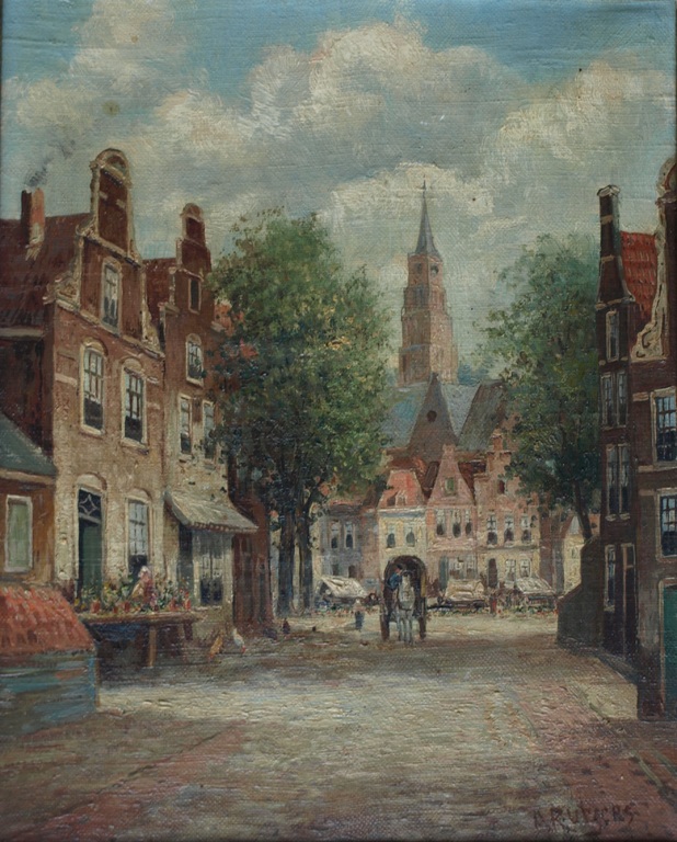 Anton Rutgers – Olieverf, Stadsgezicht – Gesigneerd & ingelijst – ca 1950 verkocht voor € 41!