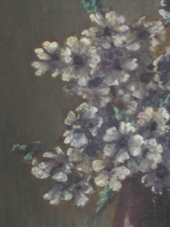 Verfijnd olieverf stilleven "Paarse Aubretia in aardewerk vaas" ges.W.Raaphorst  kopen? Bied vanaf 1!