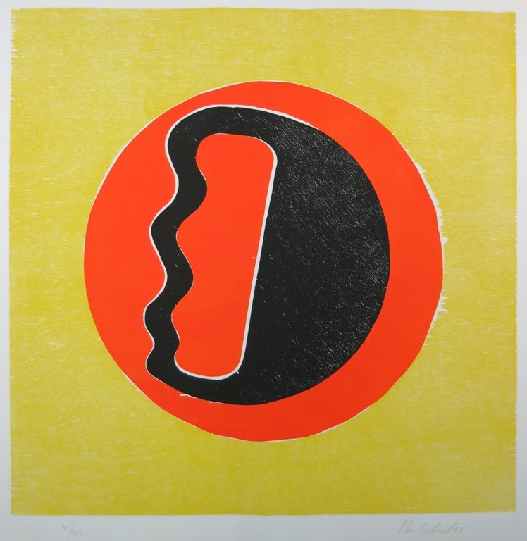 Han Schuil: Houtsnede/Litho, Abstracte compositie verkocht voor € 90!