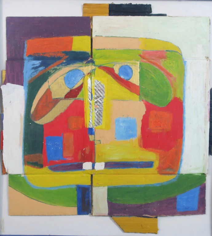 Meertje Kaal: Olieverf en collage op karton, Gezicht - Ingelijst kopen? Bied vanaf 20!