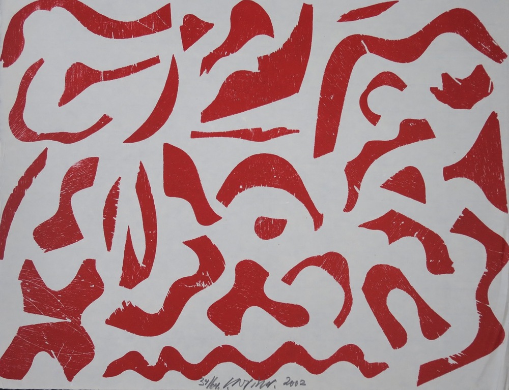 Carel Visser: Houtsnede op Japans papier, Z.T. (rood) kopen? Bied vanaf 100!