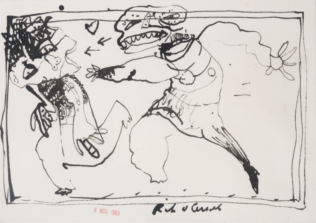 Rik van Iersel: Inkttekening, Z.T. Twee figuren - Ingelijst verkocht voor € 80!