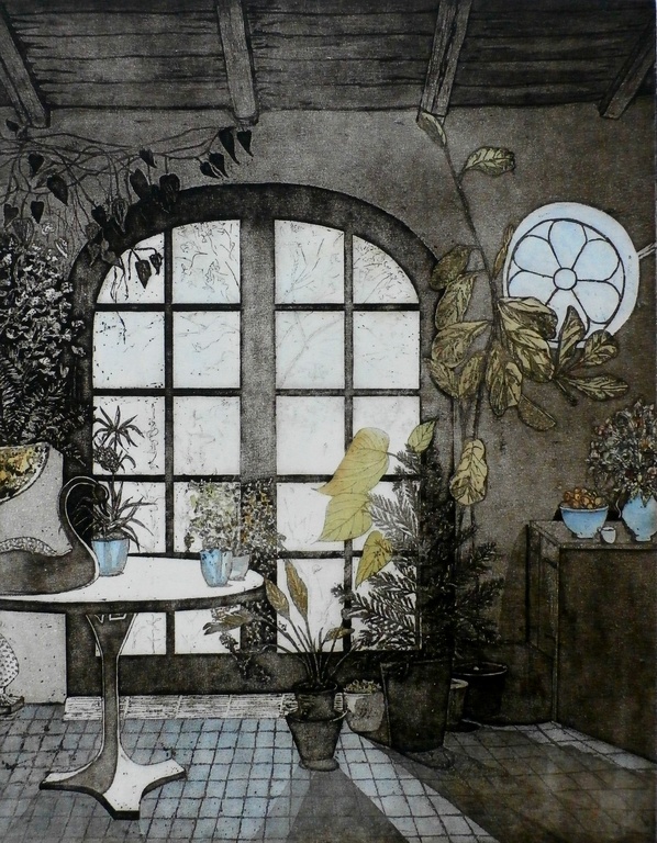 Margot Ellen Oosterhof - Ets/aquatint: Interieur verkocht voor € 55!
