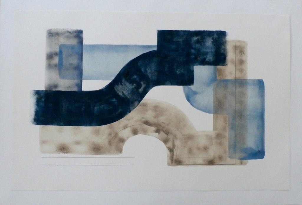 Hans Schraven - Abstracte compositie - acrylverf op papier - 1989 verkocht voor € 50!