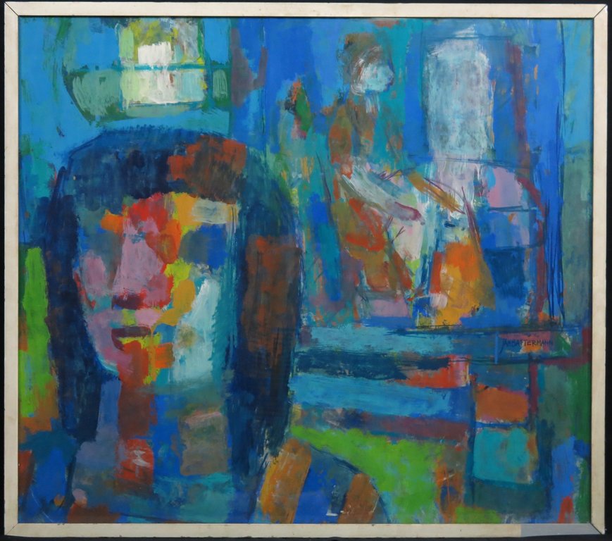 Jan Battermann: Acryl op papier, Twee figuren - Ingelijst (groot) verkocht voor € 200!