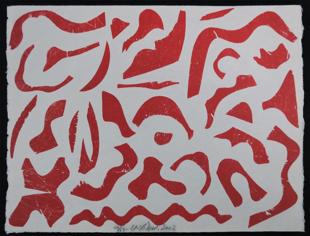 Carel Visser: Houtsnede op Japans papier, Z.T. (rood) verkocht voor € 180!