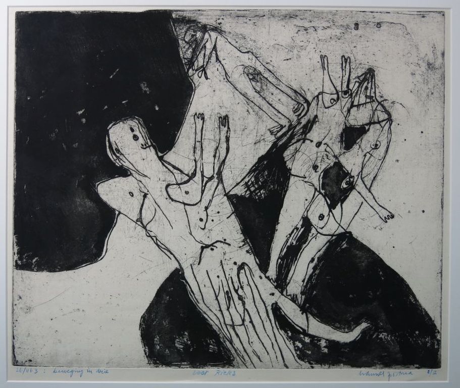 Hannes Postma: Ets en aquatint, Beweging in drie kopen? Bied vanaf 70!