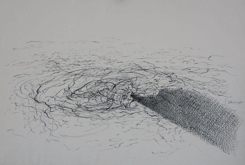 Jaap Hillenius: Inkttekening, zonder titel (water langs de pier) verkocht voor € 165!