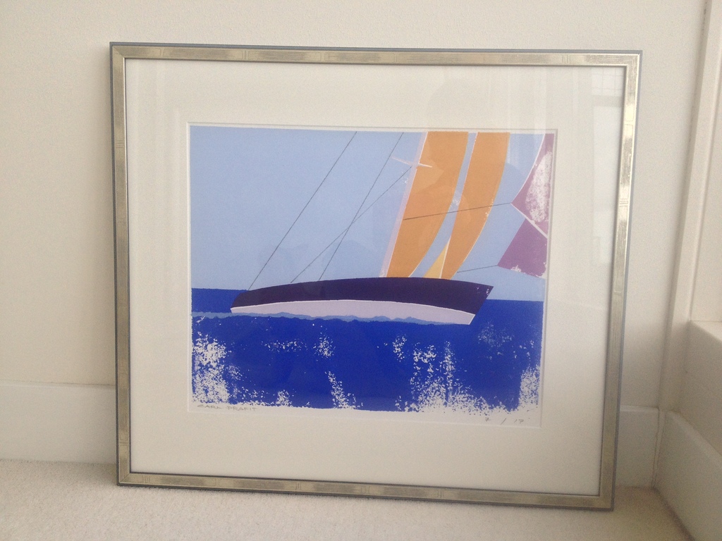 Carl Profit, ingelijste zeefdruk uit kleine oplage, zeilboot kopen? Bied vanaf 50!