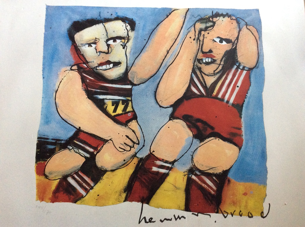 Herman Brood - zeldzame rasterdruk incl lijst - voetballers 1988 verkocht voor € 265!
