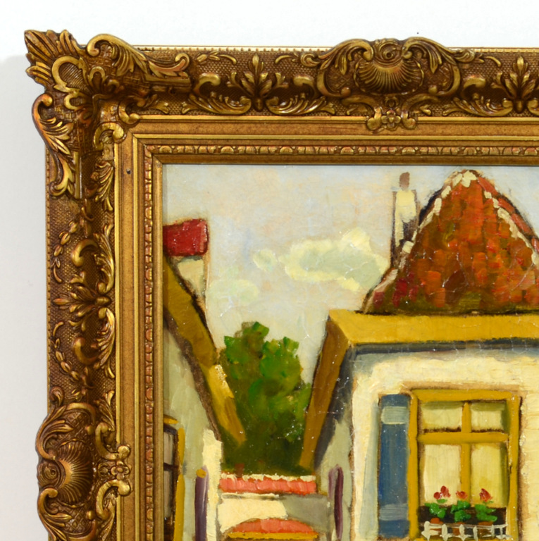 A C W Terhell(1863-1949) - Stadsgezicht - "Oud Woonhuis met Bloemen in Venster". kopen? Bied vanaf 70!