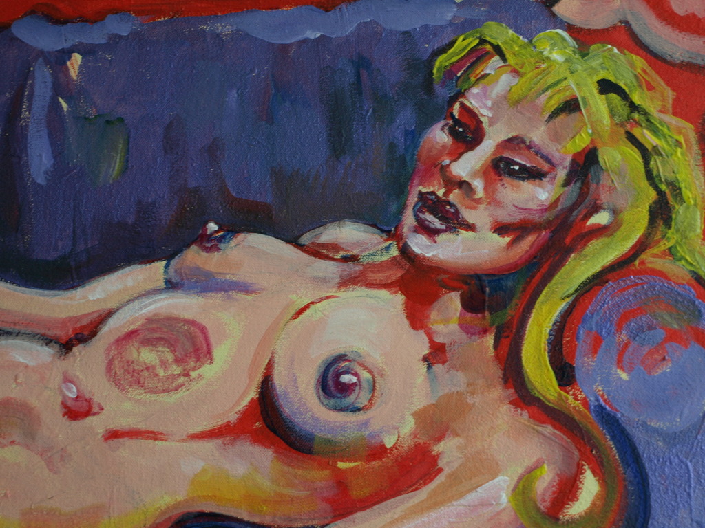 Gesigneerd met initialen : Acrylverf op linnen – Naakten – 70 x 90 cm kopen? Bied vanaf 1!