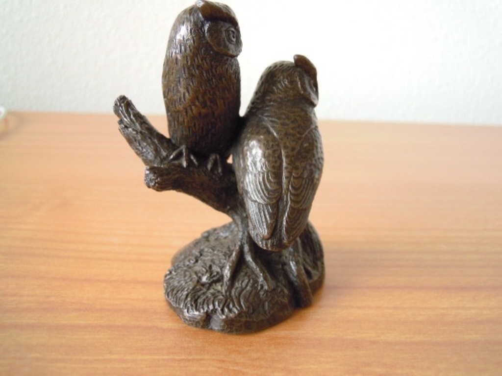 Prachtig massief bronzen beeldje van 2 uilen op een tak- 8,5 cm - gesigneerd AM kopen? Bied vanaf 85!