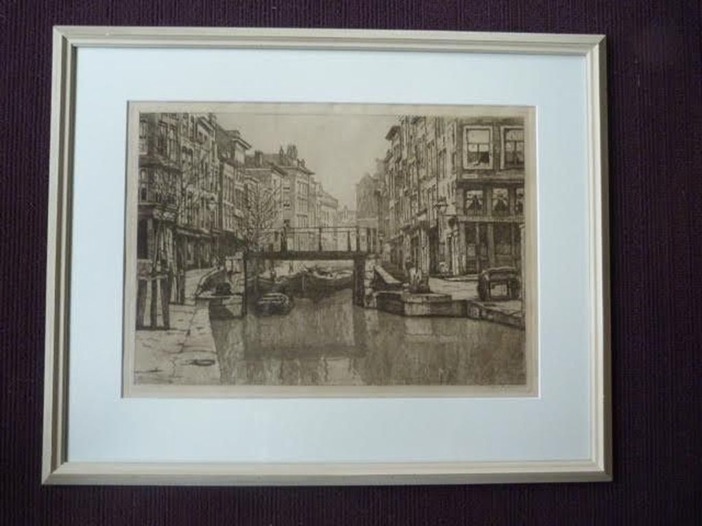 Lot Jan Sirks - Oud grachtje met brug te Rotterdam/Spaansche kade te Rotterdam kopen? Bied vanaf 1!