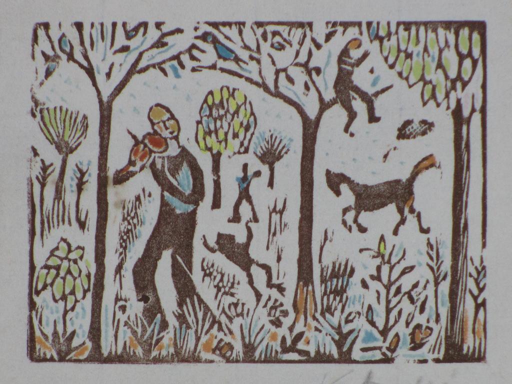 Kees Andrea, Mensen en Dieren, Kleurhoutsnede verkocht voor € 40!