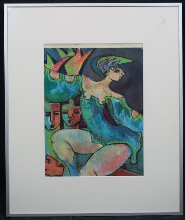 Franca Muller Jabusch: Gouache, Nightdance - Ingelijst verkocht voor € 70!