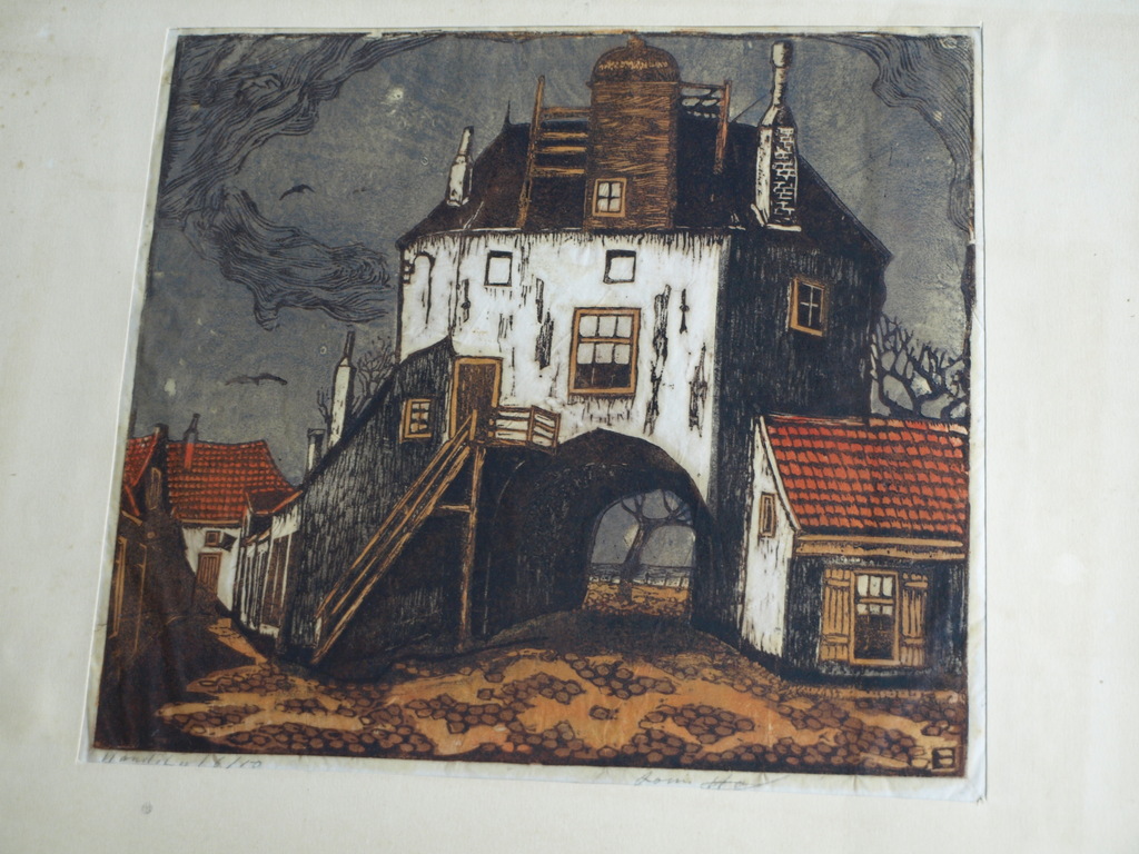 Louis Haver : Houtsnede , Huis met poort – Gesigneerd – ca 1950 kopen? Bied vanaf 35!