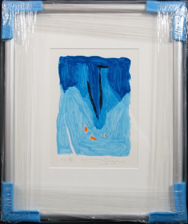 Gerard Bijnens: Zeefdruk, Zonder titel (blauw) - Ingelijst kopen? Bied vanaf 1!