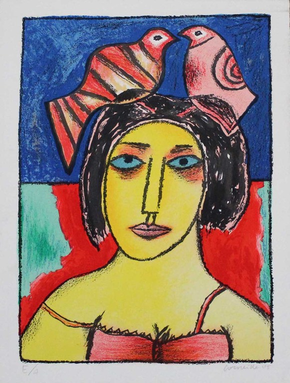 Corneille, ‘Femme avec deux oiseaux’, handgesigneerde lithografie, 2005 kopen? Bied vanaf 225!